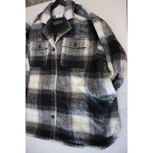 Old Navy Women's Sz 3X Black Plaid Printed Flannel Long Utility Shacket - Picture 13 of 15